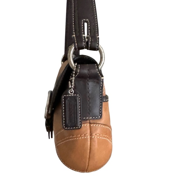 Coach Soho Vintage Leather Flap Shoulder Bag Tan Brown Y2K Handbag Mini Bag - Picture 7 of 17